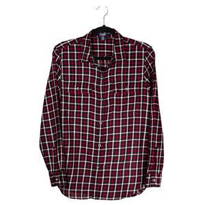Chaps Ralph Lauren Women's Button Up Shirt Red Black Check Flannel Preppy Top L